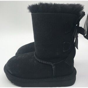 UGG Toddler Girl Bailey‎ Bow II Boots Size 7 Black Suede Sheepskin Pull On